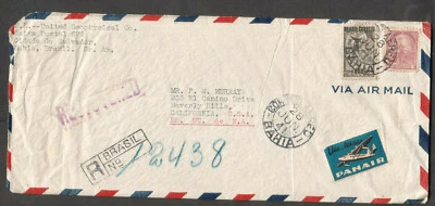 Brazil June 1941 WWII registered cover United Geophysical Co Bahia to CA - Image 1 of 2
