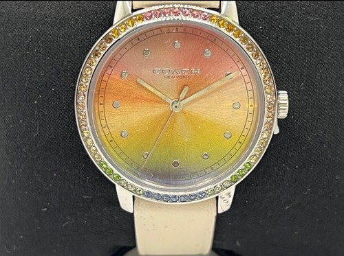 OROLOGIO COACH RARO Ombré Cinturino in Pelle Bianca Nuovo con etichette