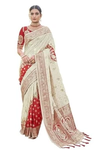 Women's adorable woven pattern Banarasi Silk saree With Unstitched Blouse Piece - Picture 1 of 6