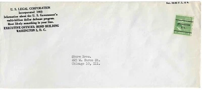 US Prexie Sc # 839 coil on cover with Washington ,D.C. with L-3 E  Precancel - Image 1 of 2