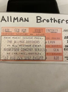 Talón de boleto Allman Brothers - 22 de agosto de 1992 - Imagen 1 de 2