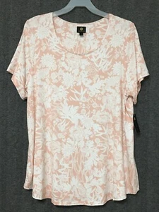 Jm Collection Women's Plus Size 3X Pink Combo Floral Print Short Sleeve Tee Top - Picture 1 of 8