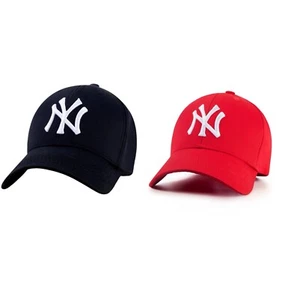 Paquete de 2 gorras de béisbol ajustables NY premium 100 % algodón, modelo de fábrica unisex - Imagen 1 de 7