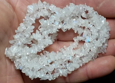 🌟36" PRECIOSO Collar de Cuentas Chip Piedra Lunar Arco Iris (Labradorita Blanca)🌟 Foto 1 de 4