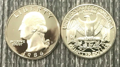 1986  S  Washington Quarter   Cameo  Proof (1 coin ) Cover