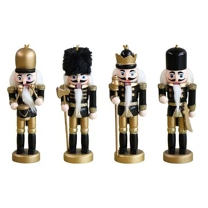 Nutcracker Hanging Ornament Figures Gold & Black Christmas Wooden Nutcracker - Picture 1 of 7