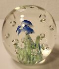 Hand Blown Art Glass Paperweight With Dolphins Coral Birds Water Bubbles