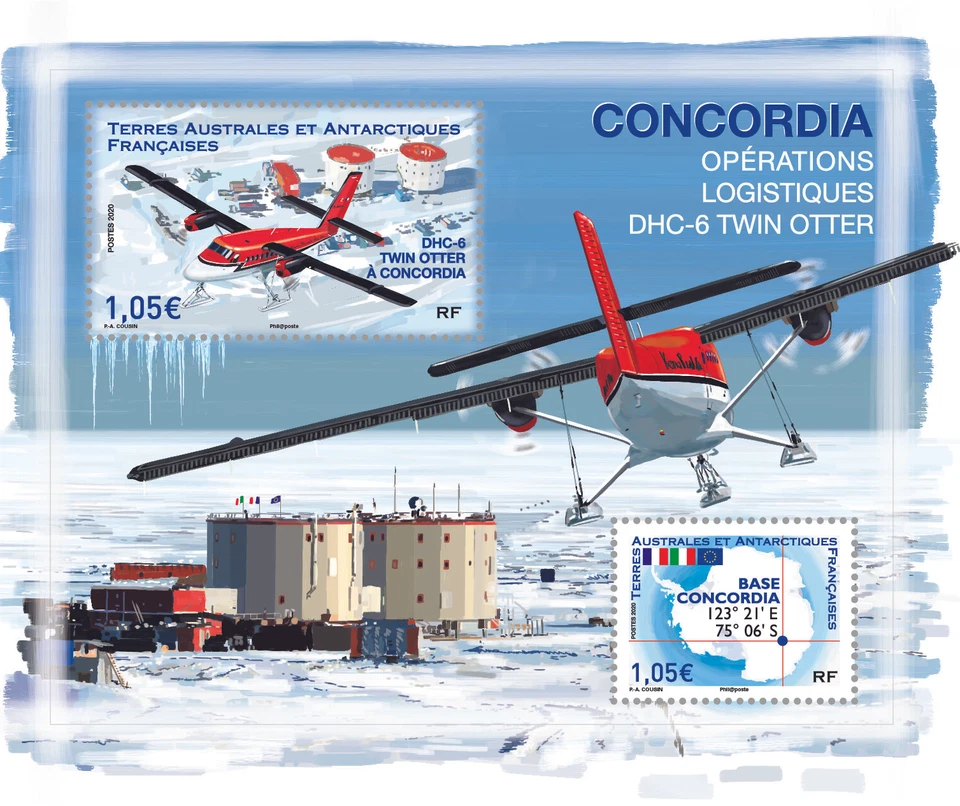 fsat 2020 taaf antarctic base CONCORDIA avion DH6 TWIN OTTER flag map ms2v mnh  - Image 1 of 1