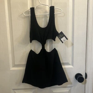 Art Class Large (10/12) Solid Black Terry Cover Up Dress Swim Cut Out - Picture 1 of 18