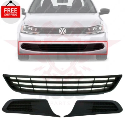 New Front Bumper Lower Grille & Fog Lamp Covers Fits 2011-2014 Volkswagen Jetta Foto 1 de 4