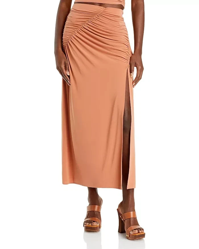 A.l.c. L7419 Womens Coffee Brown Dawson Ruched Midi Skirt Size XS