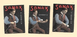 Vintage Poster Stamp Label set of 3 SANAX VIBRATOR muscle massager  Men - Picture 1 of 2