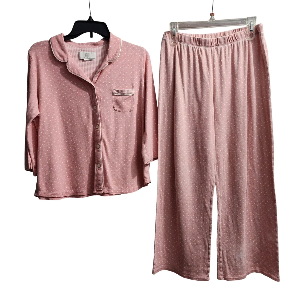 Karen Neuburger Pijama Top e Inferior Ropa de Dormir Ropa de Salón Rosa Lunares Foto 1 de 4