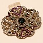 Turkish Emerald Ruby Brooch 925 Sterling Silver Two Tone Wedding Jewelry Gift