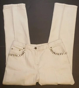Womens Ruby Rd Glitter Jeans 8P Ivory, Elastic Waist Straight Leg 30x27 Stretchy - Picture 1 of 8