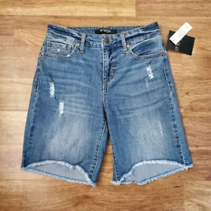 NEW energie Junior's Size 3 Bermuda Mid Rise Distressed Medium Wash Jean Shorts - Picture 1 of 7