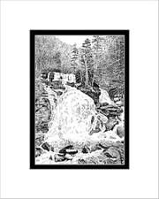 Bastion Falls, Catskills Print, Note Card, Pen and Ink, Matted