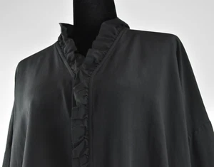 eskandar Size 0 Black Silk Blouse Top Boxy Lagenlook V Neck Ruffled Trim England - Picture 1 of 15