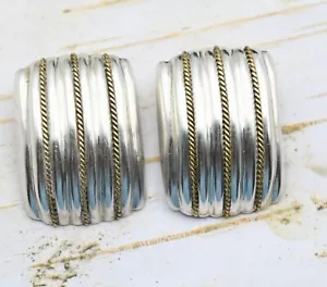 Orecchini a clip a costine rettangolari Laton TR-89 Taxco Cavo Oro Sterling Argento Sterling - Foto 1 di 7