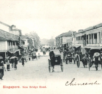MALAYA Postcard SINGAPORE *New Bridge Road* PPC Animated Street View Unused MA87 - Image 1 of 4