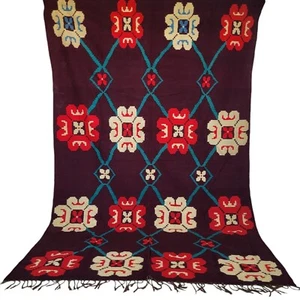 Vibrant Moroccan Handmade Wool Rug Red Yellow Flower Fringe Tribal Berber Carpet - Picture 1 of 24