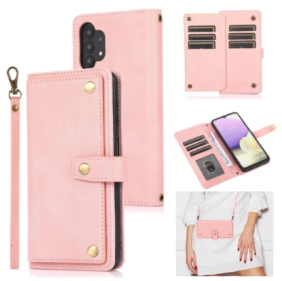 Crossbody Girl/Lady Zipper Leather Card Stand Case Flip Wallet Magnetic Cover - Image 1 of 4