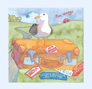 Emma Ball  Bon Voyage Watercolour Art Greetings Card  | Seagull Suitcase CC10 - Picture 1 of 1