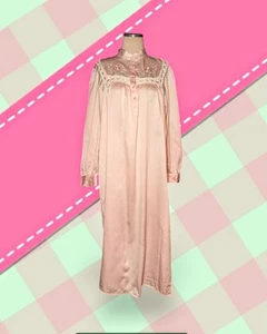 GO SOFTLY Pink Satin Cotton Lined Nightgown FLORAL Embroidered Women's Small - Picture 1 of 10