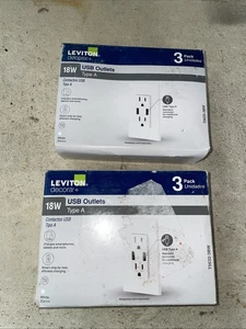 (2) Leviton 3-Pack 15 Amp Tamper Resistant Duplex Outlets T5632-3BW - White - Picture 1 of 14