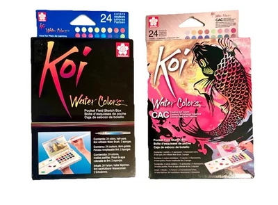 НОВЫЙ ЛОТ из 2 Sakura Koi 24 акварель карман поле эскиз коробка металлический половина кастрюли - Изображение 1 из 4