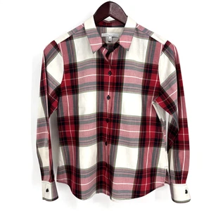 Blusa Top Foxcroft Roja Blanca Escocesa a Cuadros Sin Arrugas Abotonada Talla 6P - Imagen 1 de 7