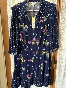 Lipsy Love & Roses Blue Polka Dot & Floral 3/4 Sleeve Shirt Dress, Size 18, BNWT - Picture 1 of 5
