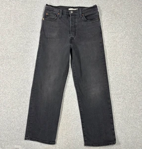 Pantalones de mezclilla Levis Ribcage tobillo recto para mujer 29 negros sueltos botones descoloridos - Imagen 1 de 11