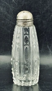 Antique Crystal Cut Ribboned Pattern Glass Shaker Sterling Silver Top 3.5" - Picture 1 of 5