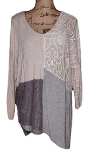 Democracy - asymmetrische Tunika Lagenlook Boho Patchwork Spitze & Strick - Größe L - Bild 1 von 3