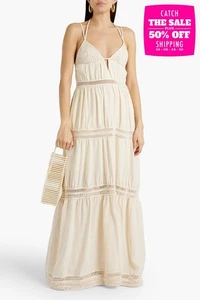 RRP€1055 JONATHAN SIMKHAI Maxi Dress Size S Linen Blend Cut Out Crochet Insert - Picture 1 of 7