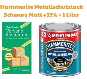 Hammerite Metall Schutzlack 3in1 Rostschutz Grundierung Lackierung - 1 L schwarz - Bild 1 von 2