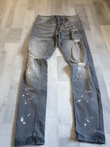 Mens Skinny Grey Jeans Size 32r Button Fly By Boohoo Man - Picture 1 of 5