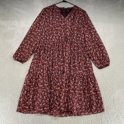 Lane Bryant Midi Dress Womens 18/20 Burgundy Floral Cottagecore Tiered Boho - Image 1 of 4