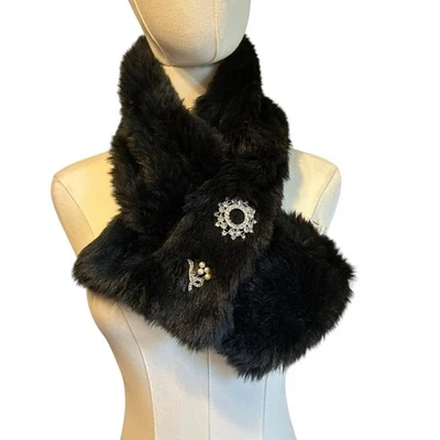 Шея надежном воротник украл шаль старый темно-синий OS черный искусственного меха новый с Ярлыками драгоценный камень регулируемый - Изображение 1 из 4
