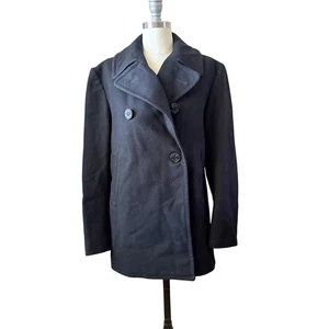 Vintage US Navy Peacoat Men’s 100% Wool Military Jacket Anchor Buttons Black S/M - Picture 1 of 6