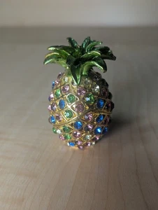 Hinged Trinket Box Blingy Pineapple "Jewels" Lattice Weave 2.75" Tall 1.5" Wide - Picture 1 of 6