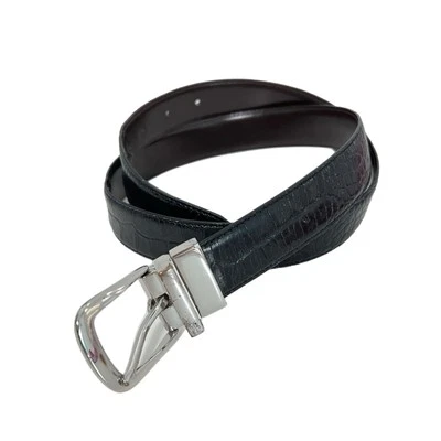 Cinturón Lauren Ralph Lauren Croc Cuero Repujado L-32 Mujer Negro Marrón Reversible Foto 1 de 4