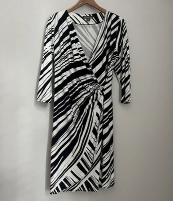 TOMMY BAHAMA Faux Wrap Dress Women's Size Large  Black White V-Neck Stretch - Image 1 of 4