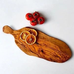 Natural Rustic Olive Wood Baguette Cutting & Chopping Board with Handle | Unique - Picture 1 of 13