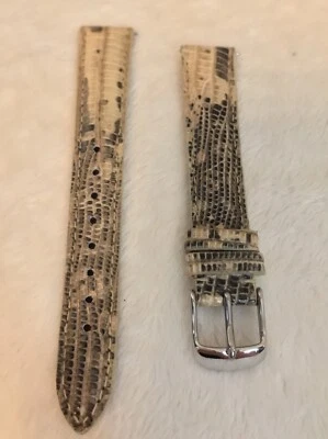NEW MICHELE $200 16MM HANDMADE TAN BROWN TEJU LIZARD Watch Band Strap WITH POUCH - Image 1 of 4