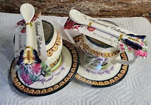Corner Ruby Botanical Collection 3 Pc Set Saucer and Butterfly Spoon Set Of 2 - Picture 1 of 5