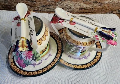  Corner Ruby Botanical Collection 3 Pc Set Saucer and Butterfly Spoon Set Of 2 - Image 1 of 4