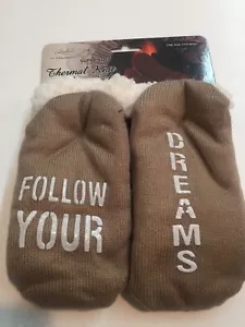 FOLLOW YOUR DREAMS Knit Thermal Sherpa Slipper W/Grippers Socks - Picture 1 of 6