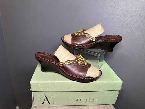 Sandali Clarks Artisan 76422 marroni in pelle con perline punta aperta e zeppa taglia 7 5 M